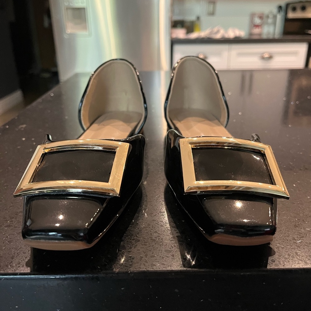 Black and Gold Buckle Flats
